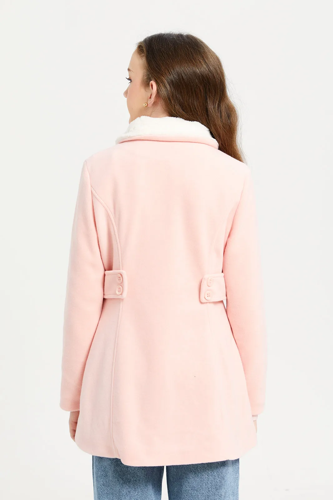 Senior Girls Pink Melton Collared Jacket