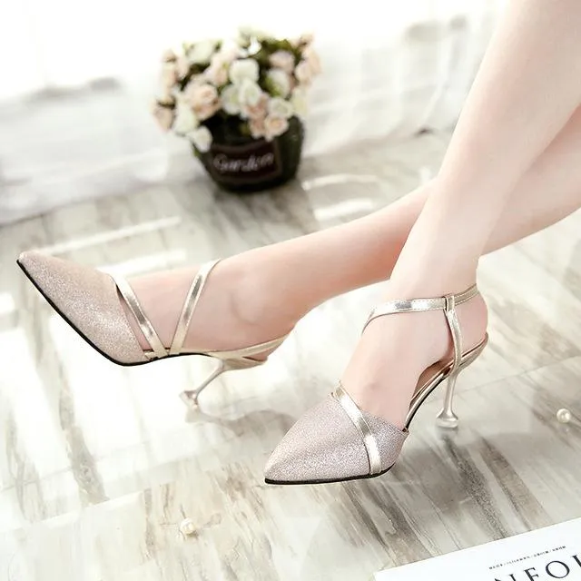 Spring heel High Heels Sandals lady Pumps classics slip on Shoes sexy Women party shoes gold silver Wedding Slingbacks 8cm