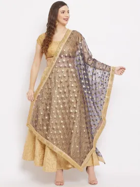 Women Navy Blue Embellished Net Dupatta