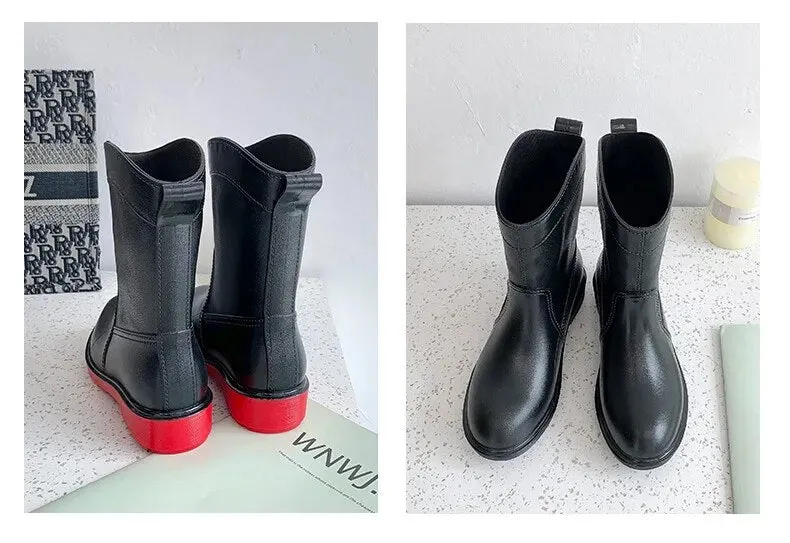 Women Pink Rain Boots Fashion Outdoor Waterproof Casual Boot Comfort Slip on Kitchen Work Boots - WRB50148