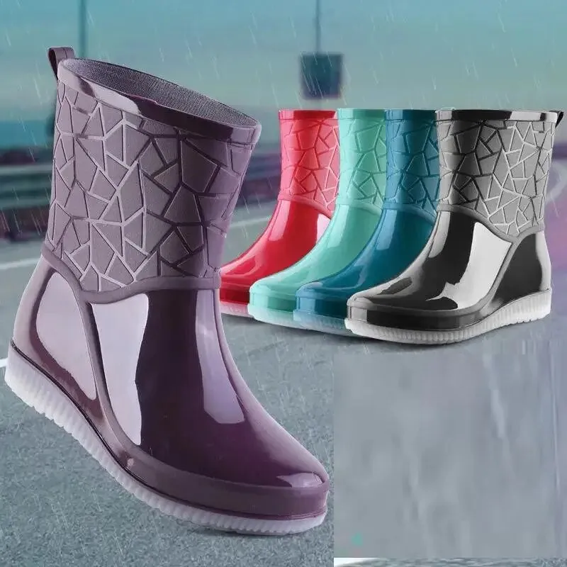 Women Rain Boots Waterproof Kitchen Car Wash Work Non-slip Mid-Calf Water Boots - WRB50146