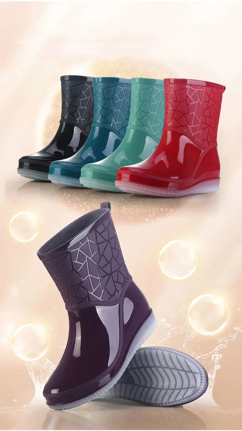 Women Rain Boots Waterproof Kitchen Car Wash Work Non-slip Mid-Calf Water Boots - WRB50146