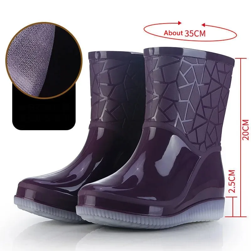 Women Rain Boots Waterproof Kitchen Car Wash Work Non-slip Mid-Calf Water Boots - WRB50146