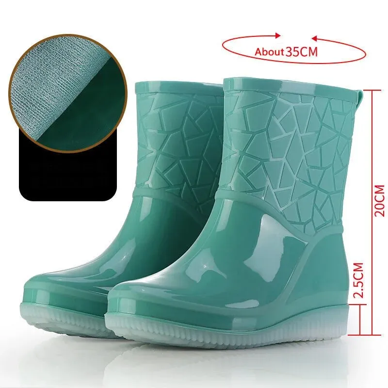 Women Rain Boots Waterproof Kitchen Car Wash Work Non-slip Mid-Calf Water Boots - WRB50146