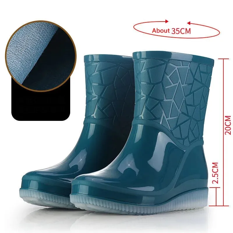 Women Rain Boots Waterproof Kitchen Car Wash Work Non-slip Mid-Calf Water Boots - WRB50146