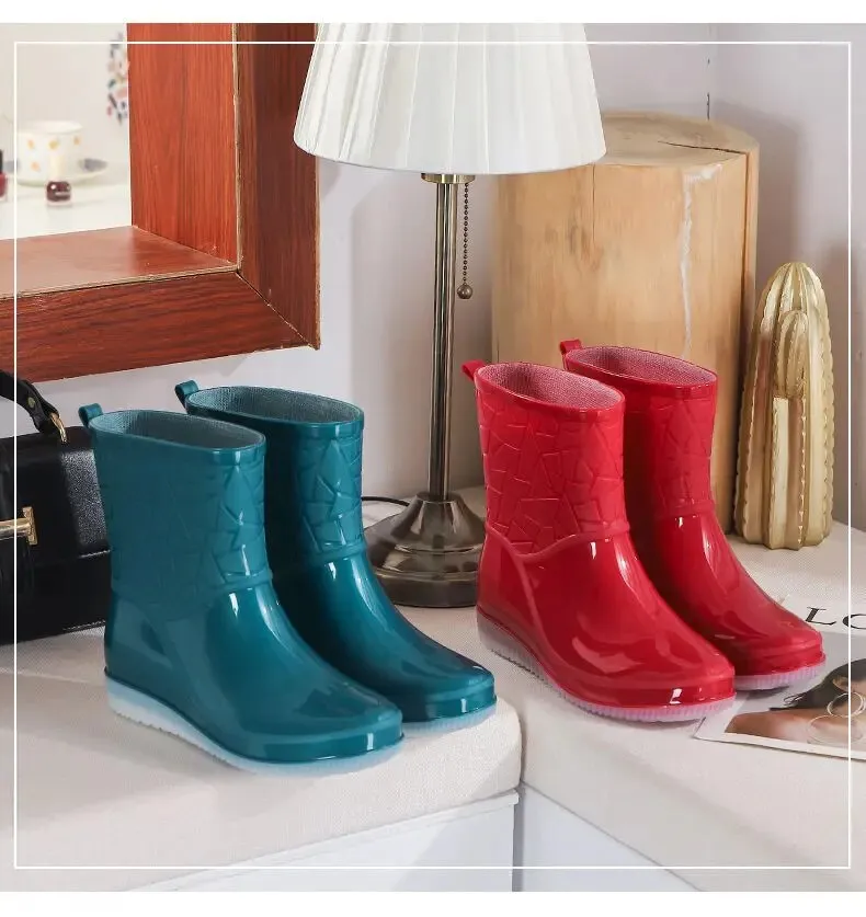 Women Rain Boots Waterproof Kitchen Car Wash Work Non-slip Mid-Calf Water Boots - WRB50146