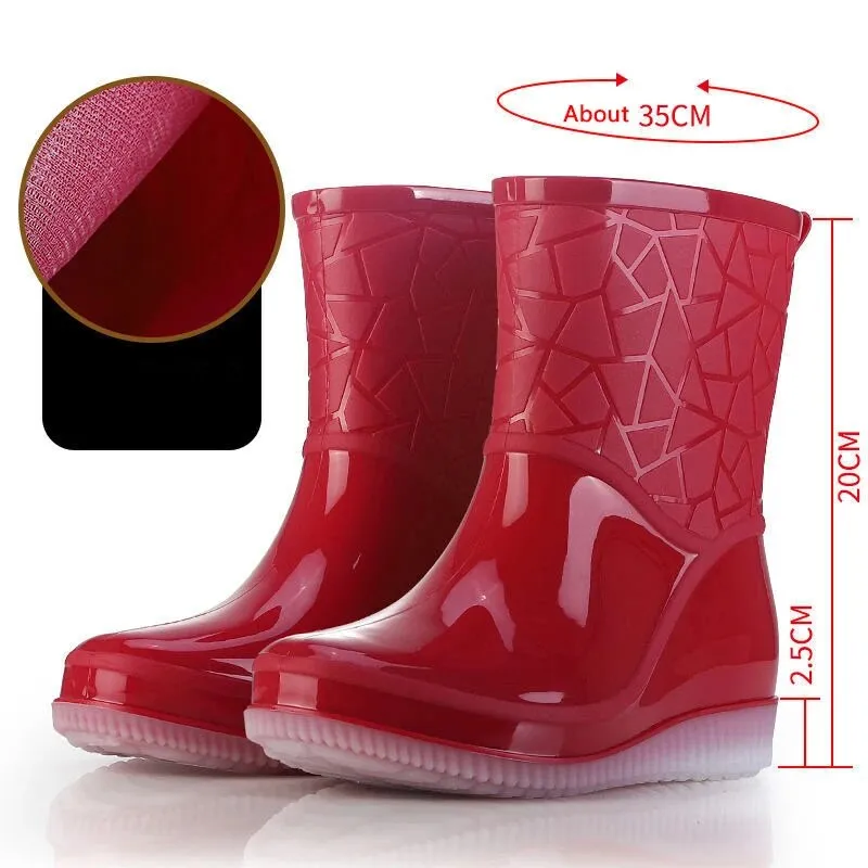 Women Rain Boots Waterproof Kitchen Car Wash Work Non-slip Mid-Calf Water Boots - WRB50146