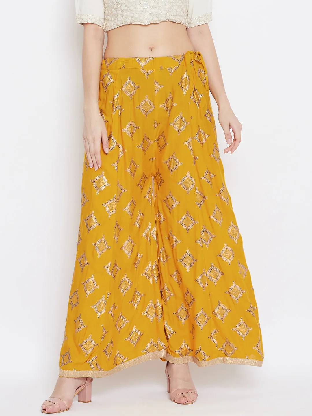 Women'S Mustard Wide Leg Printed Sharara